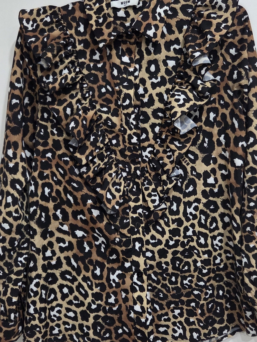 MSGM Leopard Print Button-Up Top in Black/Brown/Cream